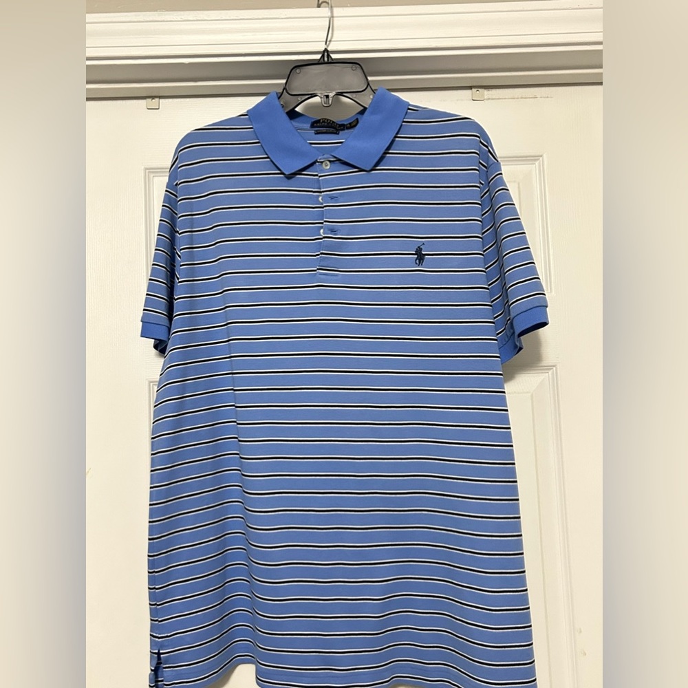 Blue Stripe Short Sleeve Ralph Lauren Polo Shirt Size XL